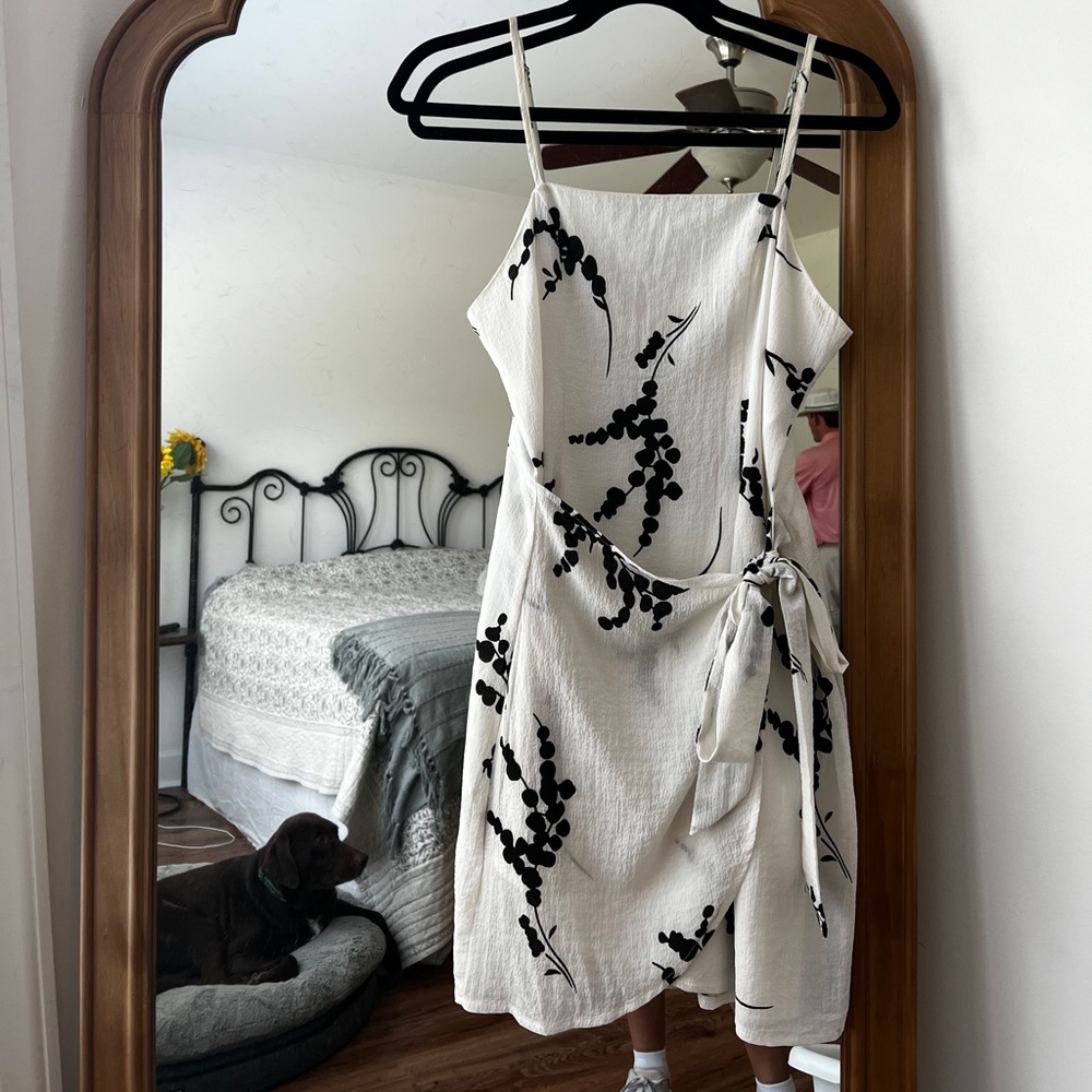 Spaghetti Strap White Floral Mini Dress Wrap